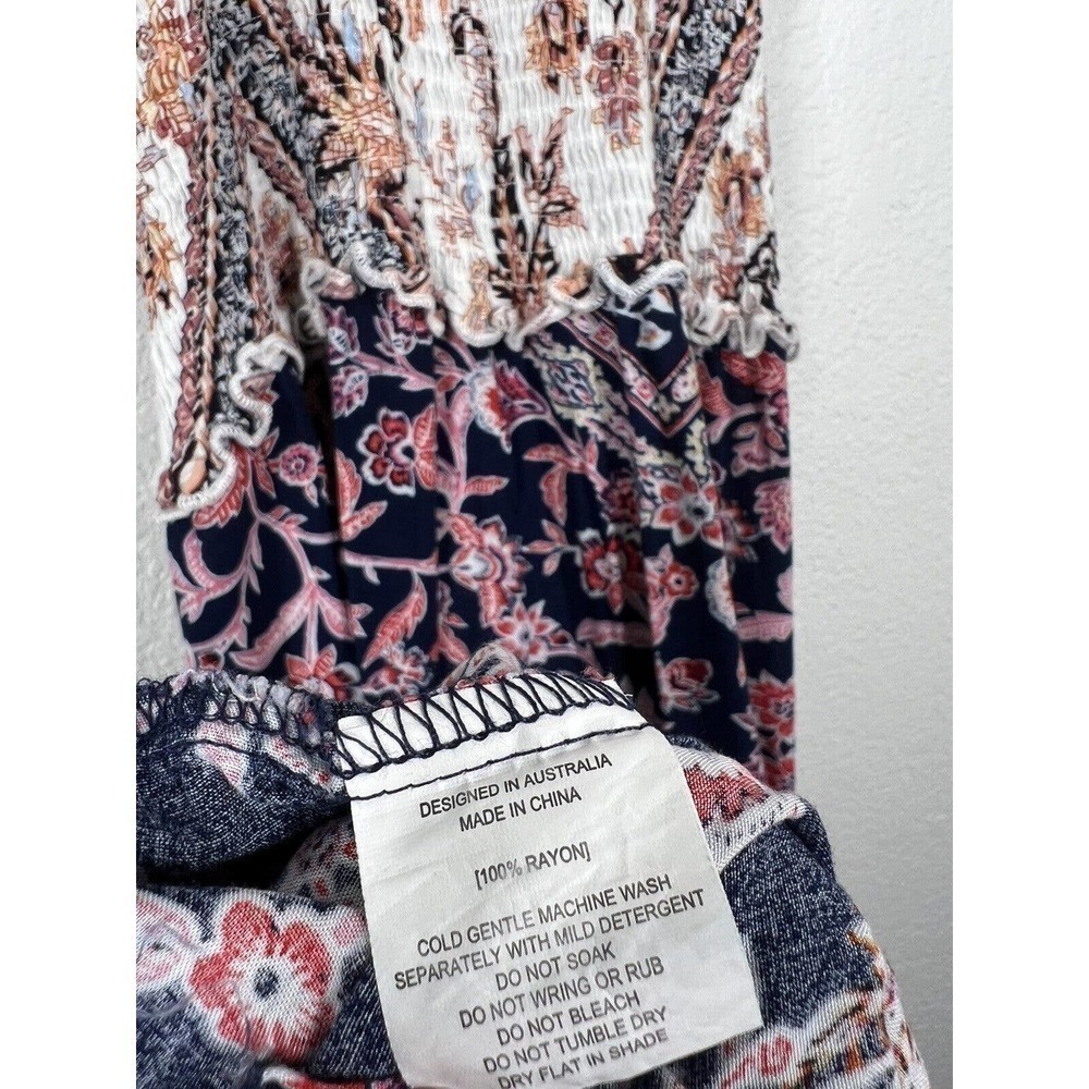 Abel The Label Maxi Dress Size Small S Smocked Tie Straps Tiered Mixed Floral - Picture 3 of 6